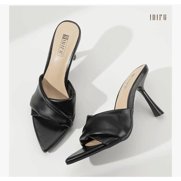 Women's Black IDIFU IN4 Pointed Open Toe Size 9 Stiletto Heels Slip On Sandals - Picture 3 of 11